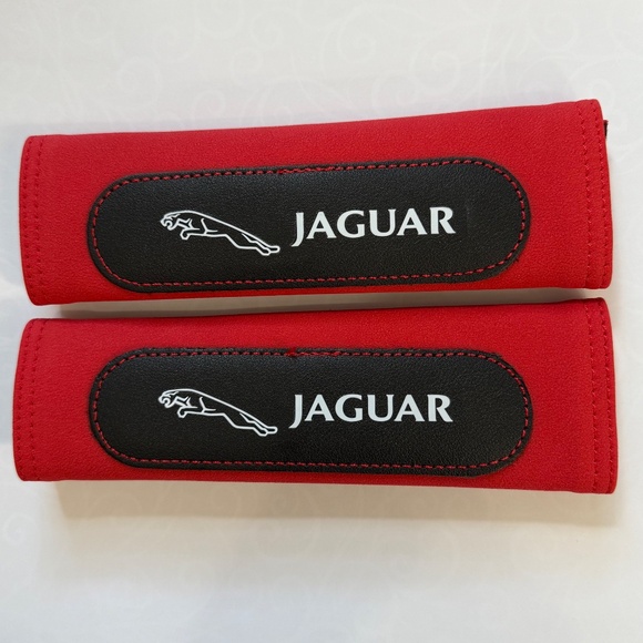 Set of 2 Jaguar Car Seat Belt Shoulder Strap Covers Red & Black New - Picture 1 of 4